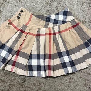 Burberry Beige Plaid Pleated Mini Skirt with Navy & Red Accents
